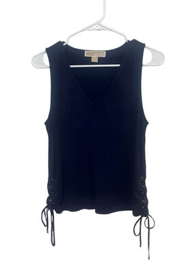 Michael Kors Sleeveless Top Womens Small Navy Lace-Up Side Nautical Classic Tank